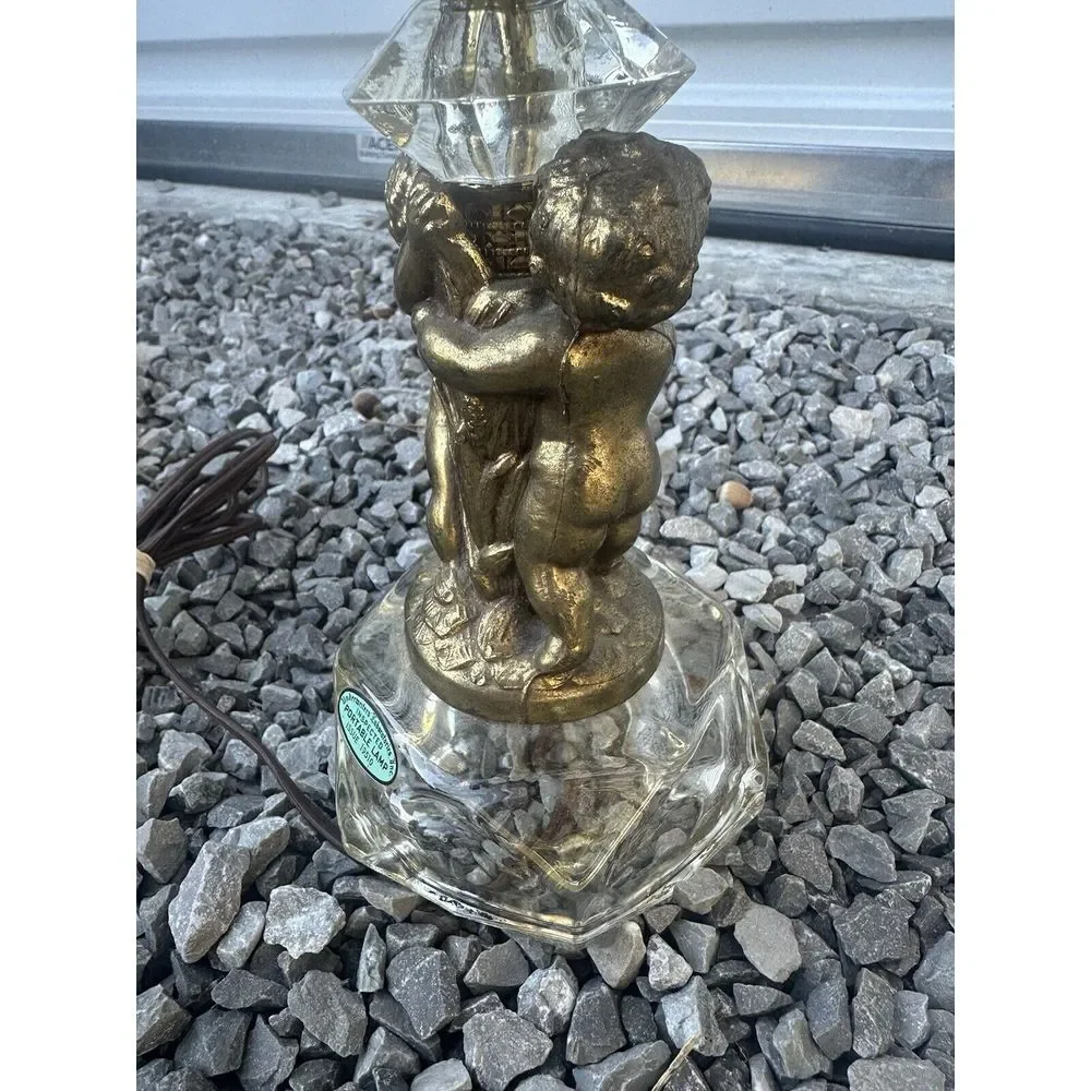 Vintage‎ Hollywood Regency Gold Crystal Cherub Lamp Base 24.5in High WORKS